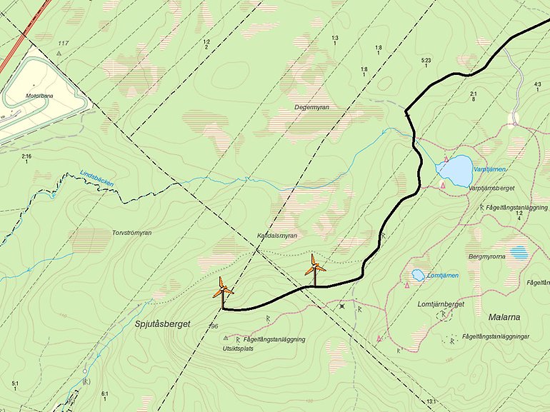 Karta Spjutåsberget. Klicka för att öppna en större version.