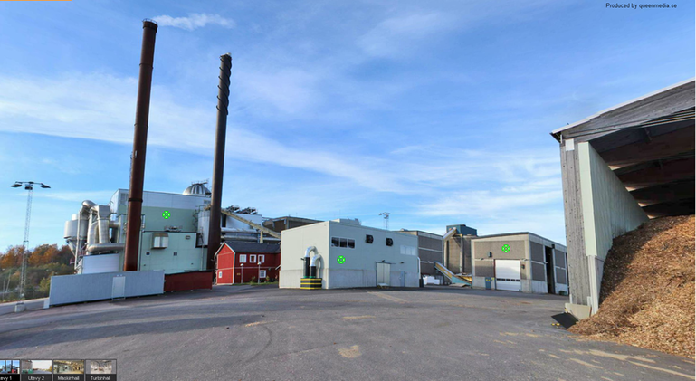 Kraftvärmeverket i Härnösand. Klicka på bilden för att komma till panoramavyn.